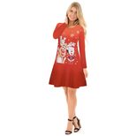Christmas Dress for Women Snowman and Reindeer Print Long Sleeve Casual Holiday Wear