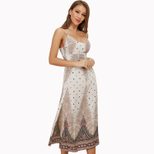 Bohemian Print Maxi Dress Sexy Spaghetti Straps Open Back High Slit Summer Vacation Wear Wholesa