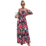 A Line Floral Print Dress for Women Short Sleeve Off Shoulder Neckline Summer Casual Wear