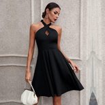 A Line Halter Neck Dress Waist Defining Sleeveless Backless Elegant for Spring Summer Occasions