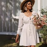 Womens A Line Dress Loose Fit Long Sleeve Elastic Waist Square Neck Casual Vacation Style Ready