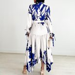 Plus Size Womens Dress Elegant Floral Print Asymmetrical Hem Stylish Lapel Perfect for Casual or