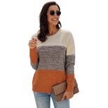 Womens Color Block Knit Sweater Round Neck Long Sleeve Cozy Fabric Winter Casual Wear Wholesale