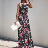 Summer Womens Floral Print Maxi Dress with V Neck and Sleeveless Design for Casual Wear in Multiple Sizes
