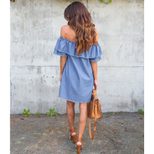 Embroidered Denim Dress Loose Fit Off Shoulder Ruffle Sleeve Spring Fashion Casual Wear Wholesal
