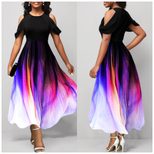 Gradient Print Short Sleeve Round Neck Maxi Dress for Women Spring Summer Fashion