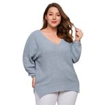 Plus Size Womens Knitted Sweater V Neck Split Hem Loose Fit Spring Summer Casual Wear Wholesale