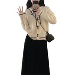 Color Block Knitted Cardigan for Women Loose Fit Soft Fabric with Bow Detail Spring Autumn Wear