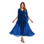 Womens Chiffon Maxi Dress Deep V Neck Color Block Flowy Design Spring Summer Fashion Wholesale A