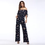 Floral Off Shoulder Short Sleeve Jumpsuit Chiffon Fabric Elegant Design Spring Summer Wear Whole