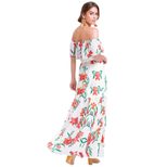 A Line Floral Print Dress for Women Short Sleeve Off Shoulder Neckline Summer Casual Wear