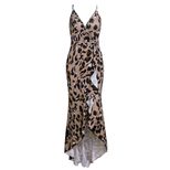 Sleeveless V Neck Leopard Print Dress for Women Elegant Tail Hem Design Summer Casual Wear
