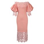 Off Shoulder Lace Trimmed Evening Dress Lantern Sleeves Elegant Design Perfect for Parties Whole