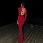 High Neck Long Sleeve Bodycon Dress Solid Color Ruched Design Backless Fashionable for Autumn Wi