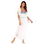 Embroidered Colorful Tassel Split Long Beach Cover Up Dress Stylish Bohemian Design Perfect for