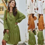 Womens Loose Fit Long Sleeve Dress Original Design Tie Detail Spring Fashion Ready to Ship Whole