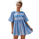 Womens Striped Dress Round Neck Short Sleeve Comfortable Fabric Summer Casual Wear