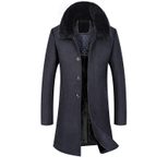 Mens Mid Length Wool Blend Overcoat Thickened Fabric Large Fur Collar Stylish Design Perfect for