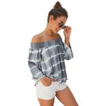 Off Shoulder Loose Fit T Shirt Three Quarter Sleeve Casual Fall Wear customizable