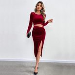 Velvet Bodycon Dress Sexy Hollow Out Split Design Long Sleeve Evening Party Wear Wholesale Avail