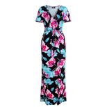 Womens Floral Print Maxi Dress Short Sleeve V Neck Summer Casual Wear Available in Multiple Sizes Wholesale