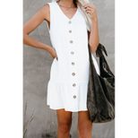 European Style V Neck Sleeveless Cardigan Dress Loose Fit Button Closure Summer Fashion Wholesal