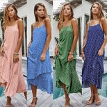 Bohemian Ruffle Hem Polka Dot Dress Original Design Spring Fashion Sleeveless Lightweight Fabric