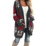 Womens Long Cardigan Sweater Winter Geometric Pattern Loose Fit Knit Fabric Wholesale Supply Ava