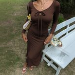V Neck Long Sleeve Bodycon Dress Slim Fit A Line Silhouette Elegant Style Perfect for Early Autu