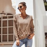 V Neck Long Sleeve Sweater Stylish Versatile Comfortable Autumn and Winter Wear Wholesale Availa