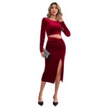 Velvet Bodycon Dress Sexy Hollow Out Split Design Long Sleeve Evening Party Wear Wholesale Avail