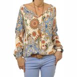 Vintage Floral Print Womens Loose Fit V Neck Long Sleeve Top Autumn Style Casual Wear Wholesale