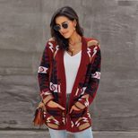 Womens Long Cardigan Sweater Winter Geometric Pattern Loose Fit Knit Fabric Wholesale Supply Ava