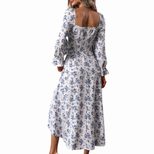 Floral Print Maxi Dress Square Neck High Waist Elegant Style Autumn Winter Collection Wholesale