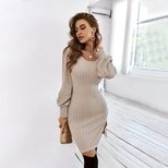 Womens Long Sleeve Dress Sexy Backless Design Lace Paneling Fitted Waist Textured Fabric Perfect