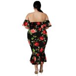 Summer Floral Print Ruffle Off Shoulder Dress Sexy Short Sleeve Mermaid Hem Plus Size Evening Pa