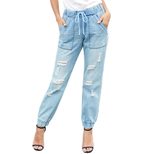 High Waisted Ripped Denim Jeans for Women Blue Stretchy Slim Fit Casual Wear Everyday Style Whol