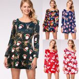 Long Sleeve Printed Dress Casual Style Autumn Winter Christmas Occasion Wholesale Available read