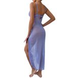 Purple High Waist Split Maxi Dress with Pearl Shell Detail for Parties in Multiple Sizes