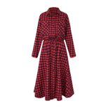Long Sleeve Houndstooth Maxi Dress High Waist Belted Elegant Design Perfect for Spring and Autum
