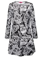 Pumpkin Skull Print Long Sleeve Dress for Women Casual Fall Winter Style Available in Multiple Sizes Wholesale Supply