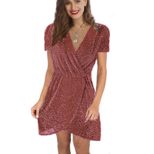 V Neck Irregular Sequin Evening Dress for Women Short Sleeve Party Wear Available in Multiple Sizes Wholesale