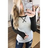 Womens Long Sleeve T Shirt Slim Fit Color Block Design Thumb Hole Detail Spring Autumn Casual Wear