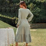 Casual Loose Fit Long Sleeve Ruffled Hem Dress Waist Defined Elegant Style Spring Summer Collect