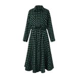 Long Sleeve Houndstooth Maxi Dress High Waist Belted Elegant Design Perfect for Spring and Autum