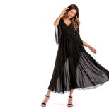 Womens Chiffon Maxi Dress Deep V Neck Color Block Flowy Design Spring Summer Fashion Wholesale A