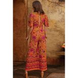 Vintage Floral Print Womens Jumpsuit V Neck Short Sleeve Loose Fit High Waist Wide Leg Summer Casual Wear