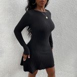 Womens Elegant Backless Dress High Waist Long Sleeve Short Hem Autumn Winter Fashion Wholesale A
