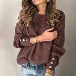 Womens Long Sleeve Knit T Shirt with Round Neck and Button Detail in Various Sizes for Casual Wear Wholesale