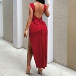 Elegant Red Backless Midi Dress Sexy Fit Spring Summer Collection Perfect for Parties and Specia